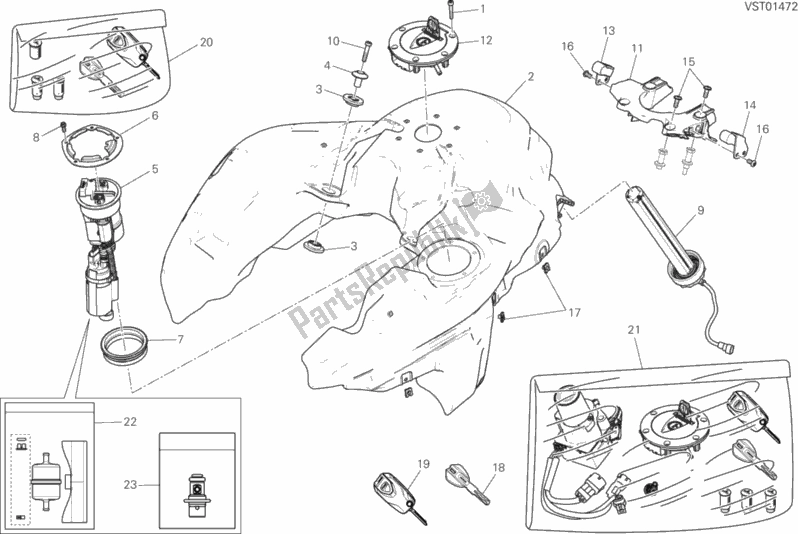 All parts for the Fuel Tank of the Ducati Multistrada 1200 ABS Thailand 2018